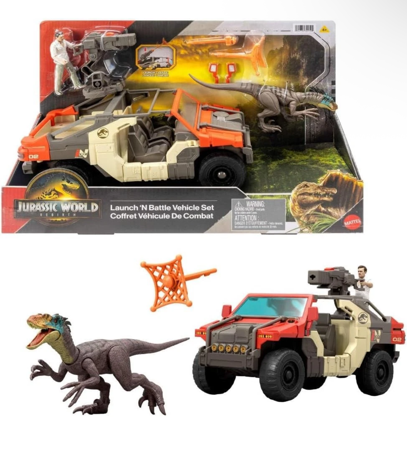 Jurassic World Rebirth Launch 'N Battle Action Vehicle Set with Velociraptor