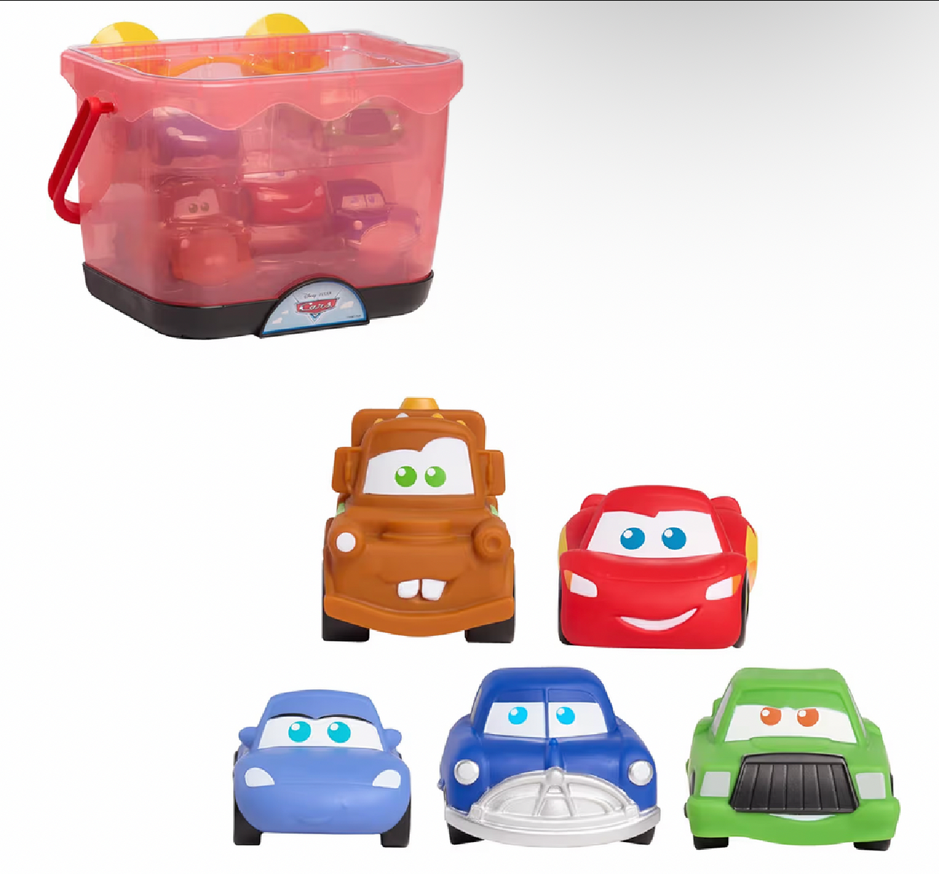 Disney and Pixar Cars Bath Caddy, 6-pieces, 5 Bath Toy Figures Sealed for Safety