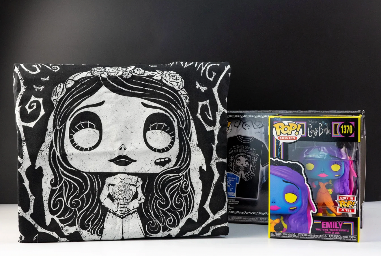 Corpse Bride Emily (Black Light) Pop! Vinyl and Tee Set Size Small